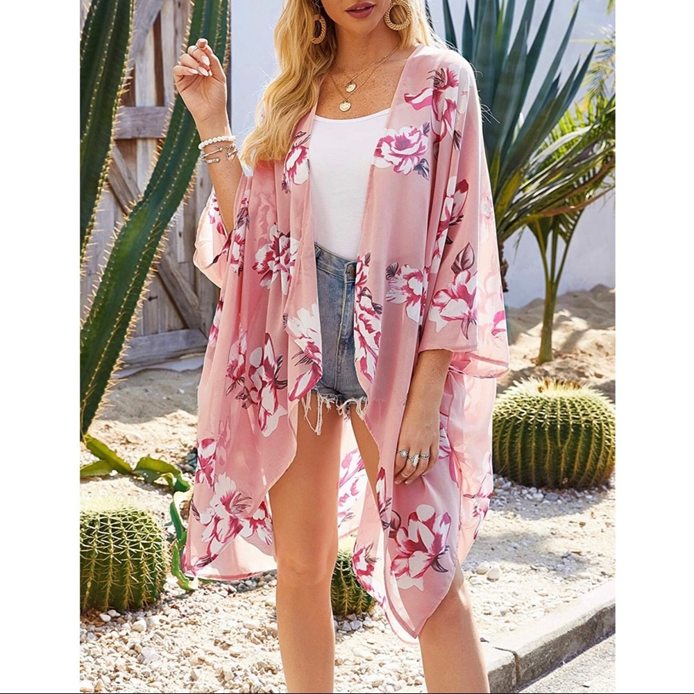 Sheer Chiffon Floral Kimono - Picture 2 of 5